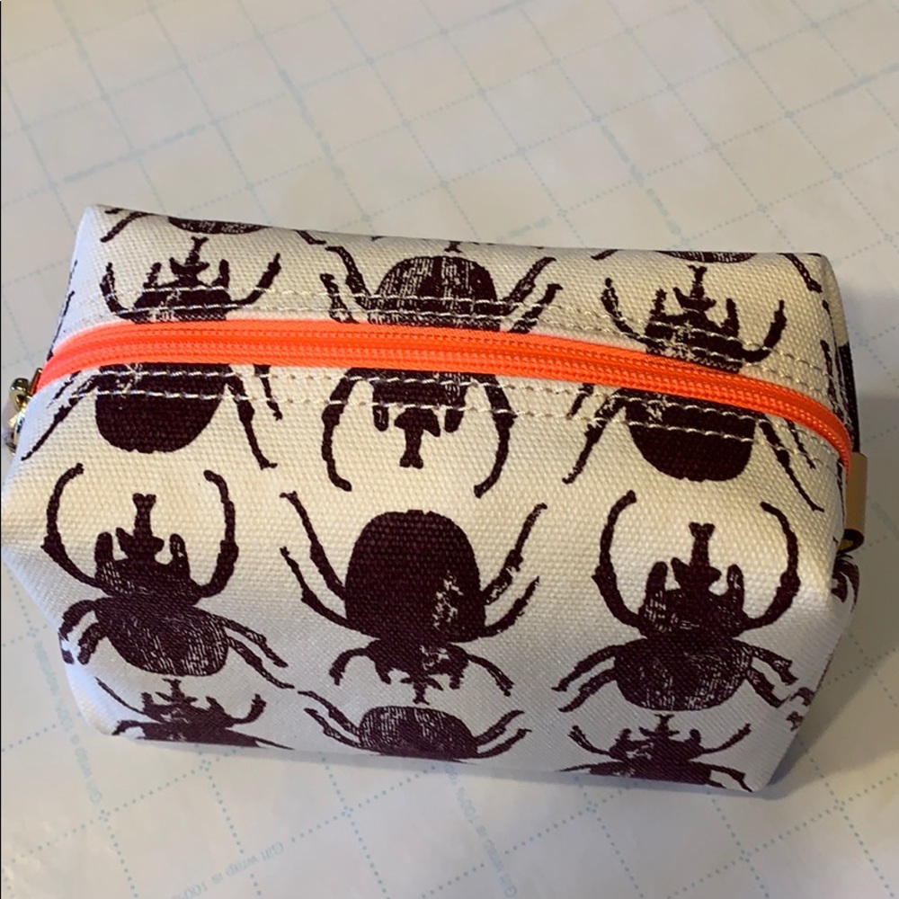 India Hicks Bug Print Cosmetic Bag with Orange Zipper